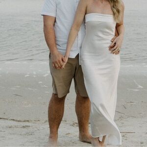 Hello Molly White Satin Strapless Midi Dress